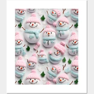 Funny Snowmen Retro Chrismas Knitted Pattern Posters and Art